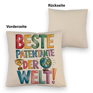 Beste Patentante der Welt Kissen goldener Pokal Globus