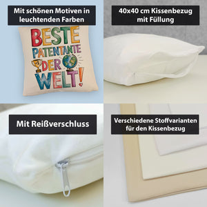 Beste Patentante der Welt Kissen goldener Pokal Globus