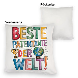 Beste Patentante der Welt Kissen goldener Pokal Globus