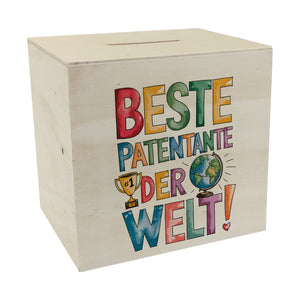 Beste Patentante der Welt Spardose goldener Pokal Globus