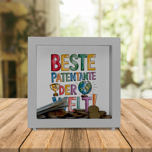 Beste Patentante der Welt Spardose goldener Pokal Globus