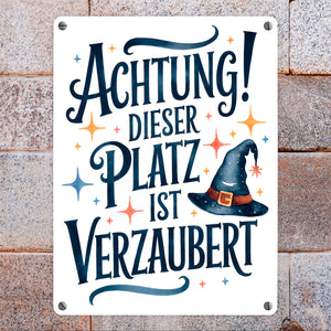 Zaubererhut Achtung Platz verzaubert Metallschild in 15x20 cm