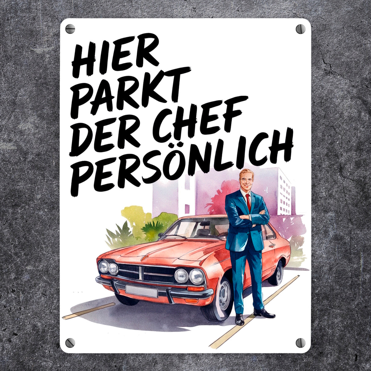 Chef parkt hier persönlich Metallschild in 15x20 cm Boss mit Auto