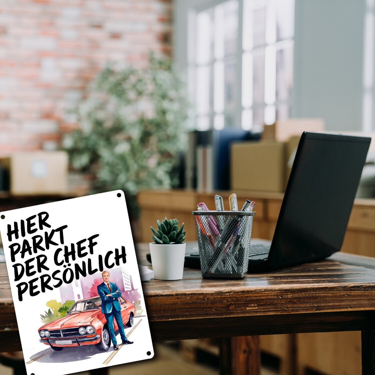 Chef parkt hier persönlich Metallschild in 15x20 cm Boss mit Auto