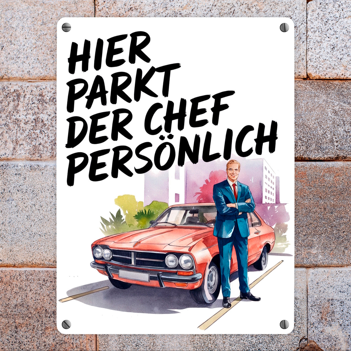 Chef parkt hier persönlich Metallschild in 15x20 cm Boss mit Auto