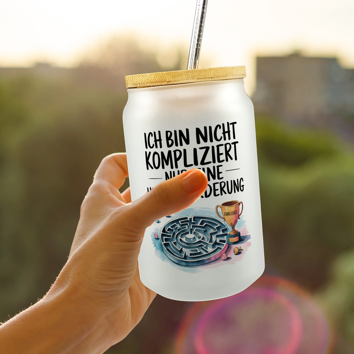 Herausforderung, nicht kompliziert Trinkglas mit Bambusdeckel Pokal