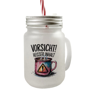Dampfende Tasse Vorsicht Heißer Inhalt Trinkglas mit Bambusdeckel