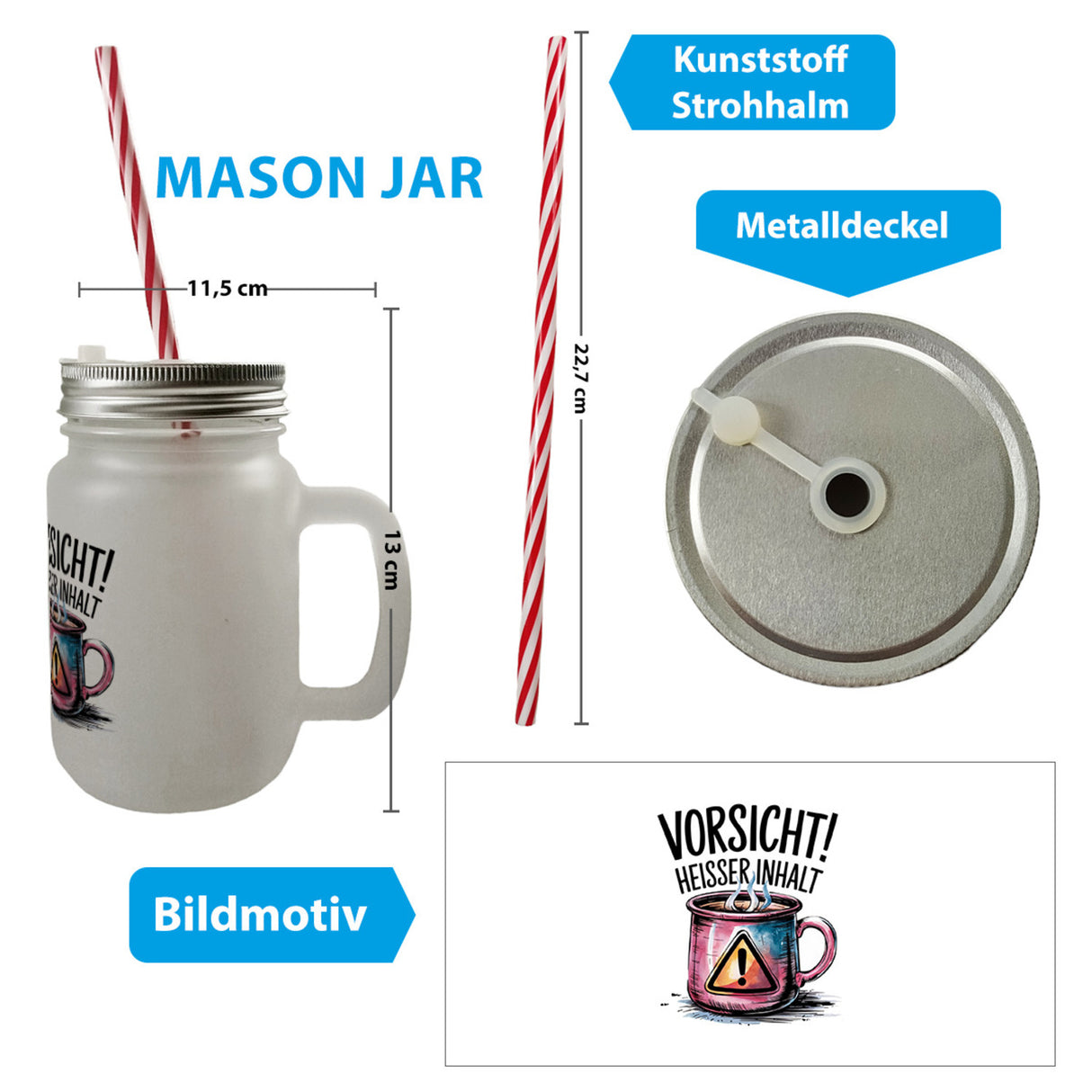 Dampfende Tasse Vorsicht Heißer Inhalt Trinkglas mit Bambusdeckel