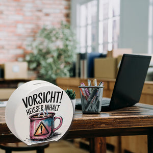 Dampfende Tasse Vorsicht Heißer Inhalt Spardose