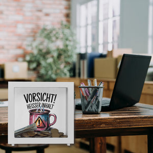 Dampfende Tasse Vorsicht Heißer Inhalt Spardose
