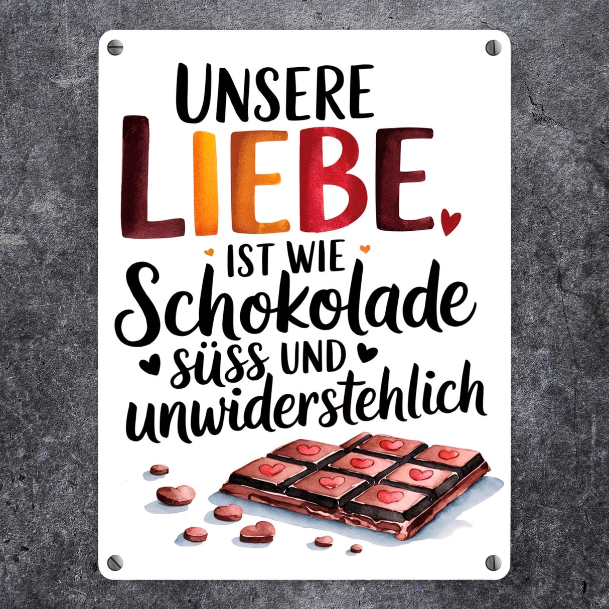 Liebe ist wie Schokolade Metallschild in 15x20 cm Schokoladentafel