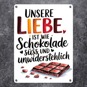 Liebe ist wie Schokolade Metallschild in 15x20 cm Schokoladentafel