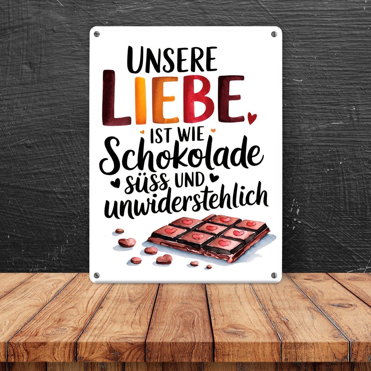 Liebe ist wie Schokolade Metallschild in 15x20 cm Schokoladentafel