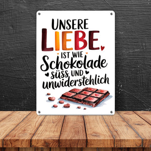 Liebe ist wie Schokolade Metallschild in 15x20 cm Schokoladentafel