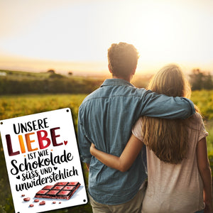 Liebe ist wie Schokolade Metallschild in 15x20 cm Schokoladentafel