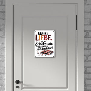 Liebe ist wie Schokolade Metallschild in 15x20 cm Schokoladentafel