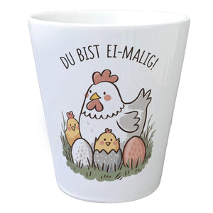 Henne mit Küken Du bist Ei-Malig! Blumentopf