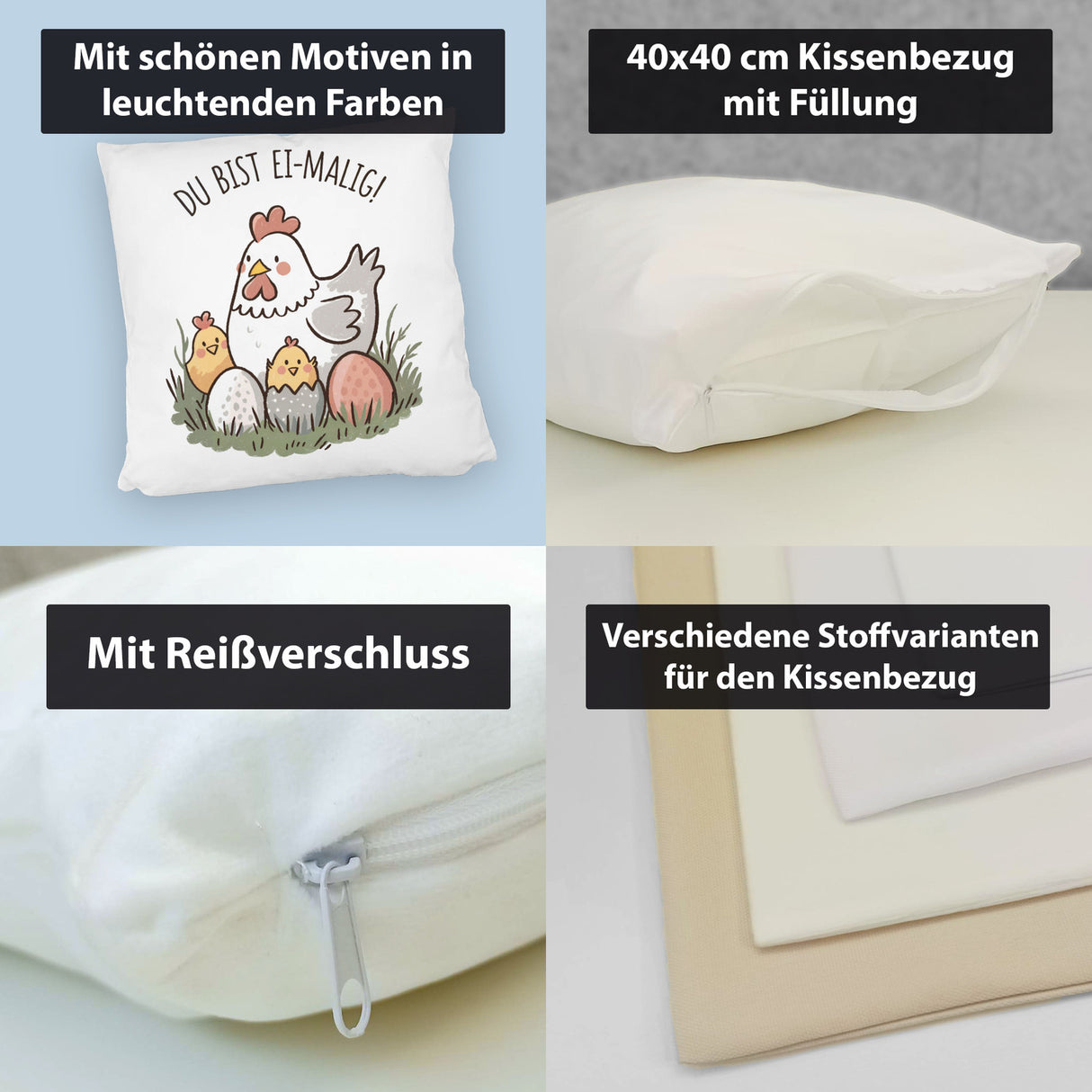 Henne mit Küken Du bist Ei-Malig! Kissen
