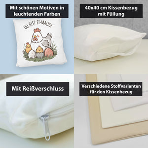 Henne mit Küken Du bist Ei-Malig! Kissen