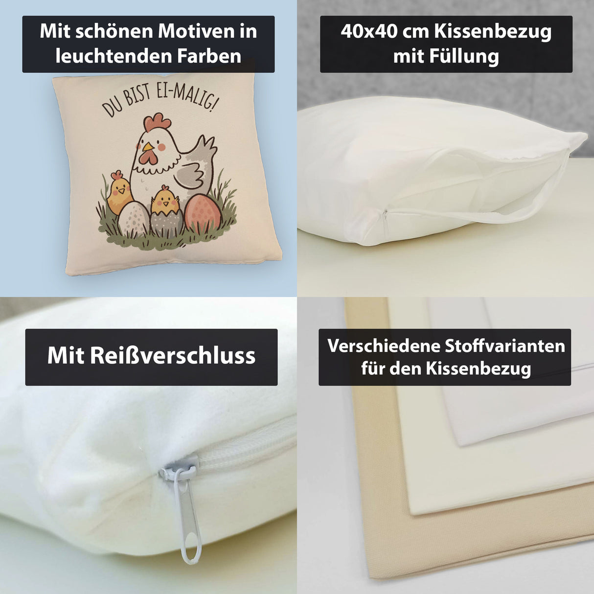 Henne mit Küken Du bist Ei-Malig! Kissen