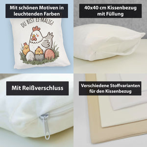 Henne mit Küken Du bist Ei-Malig! Kissen
