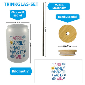 April macht was wer will Trinkglas mit Bambusdeckel April, April