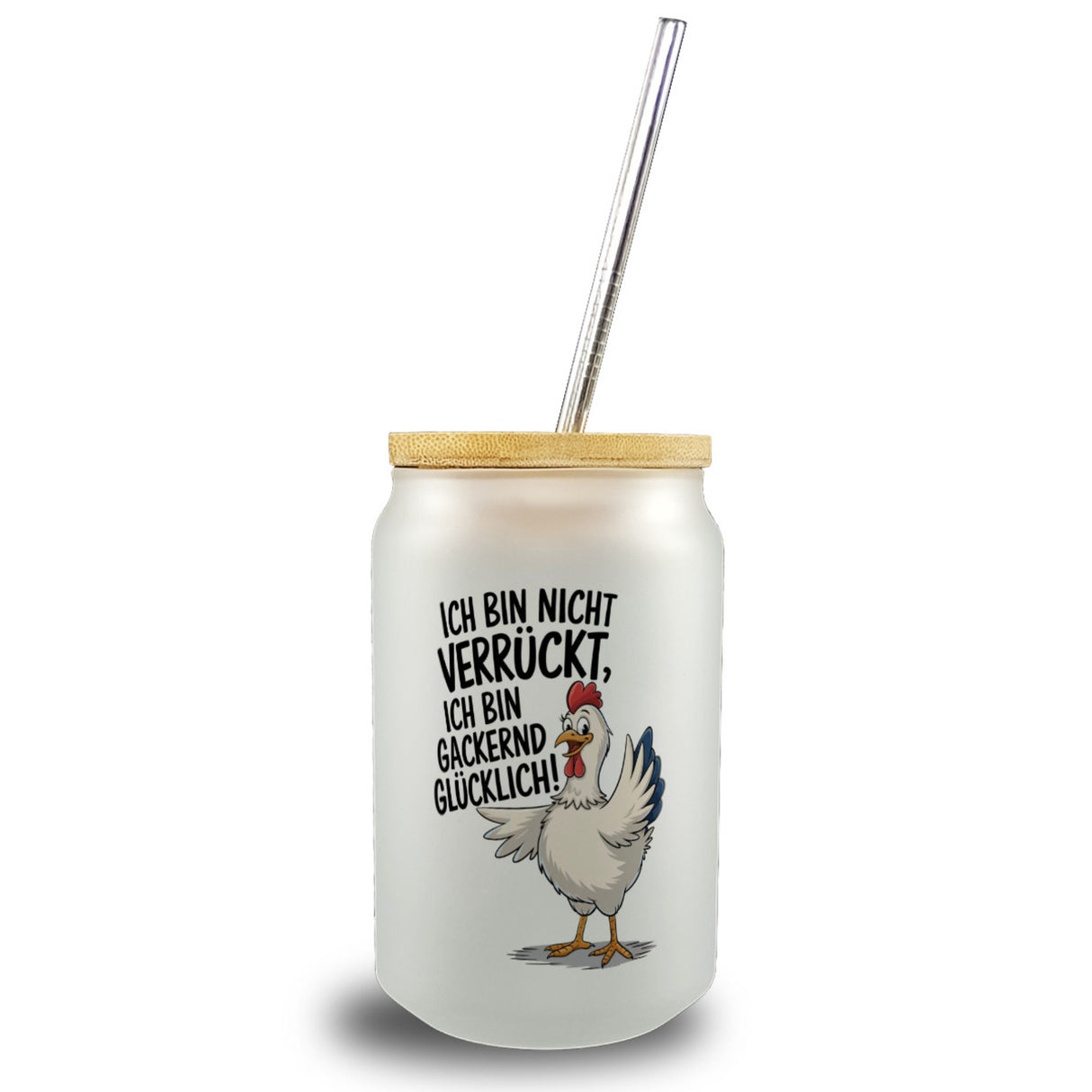 Fröhliches Huhn Gackernd Glücklich Trinkglas mit Bambusdeckel