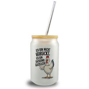 Fröhliches Huhn Gackernd Glücklich Trinkglas mit Bambusdeckel
