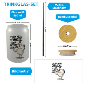 Fröhliches Huhn Gackernd Glücklich Trinkglas mit Bambusdeckel