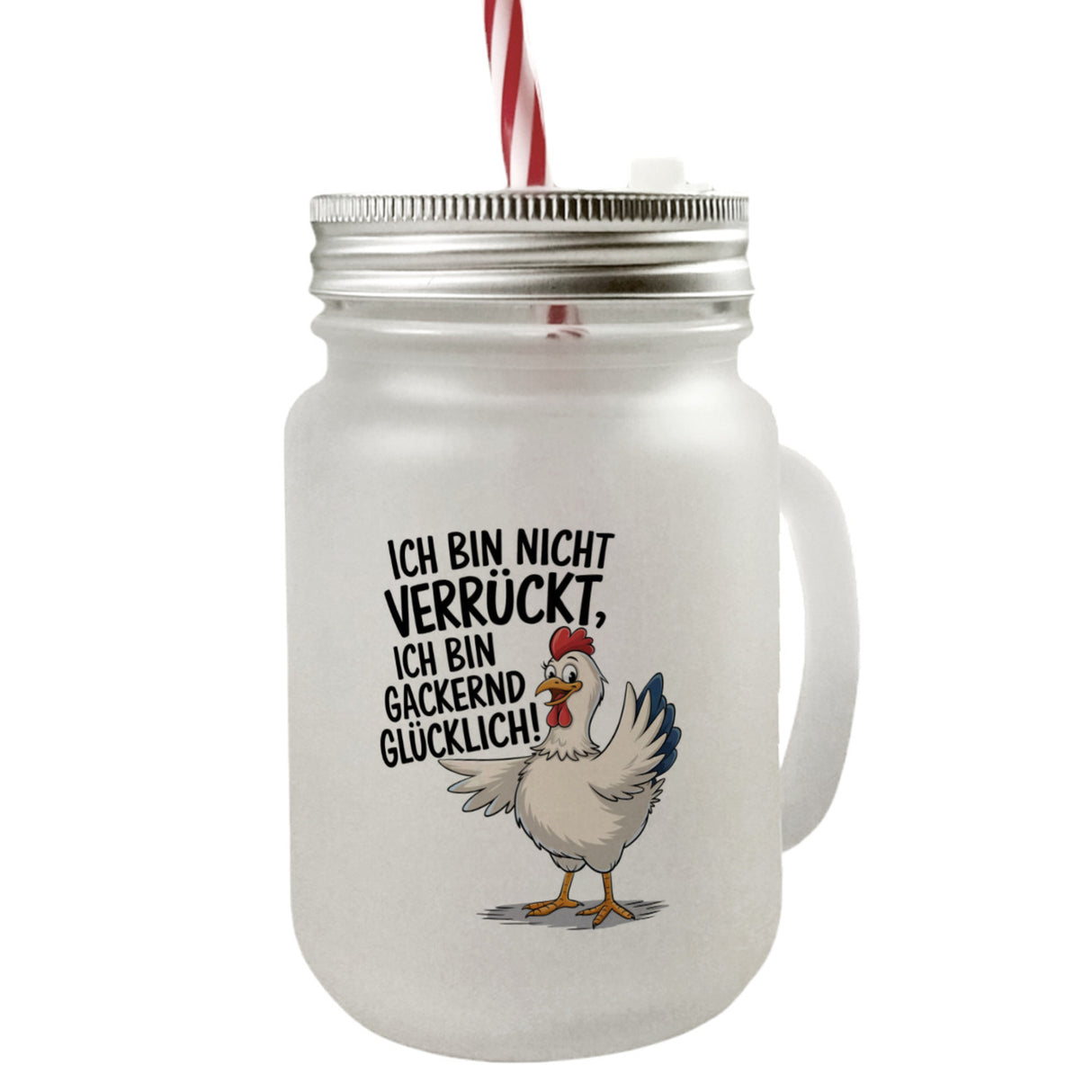 Fröhliches Huhn Gackernd Glücklich Trinkglas mit Bambusdeckel