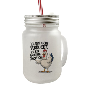 Fröhliches Huhn Gackernd Glücklich Trinkglas mit Bambusdeckel