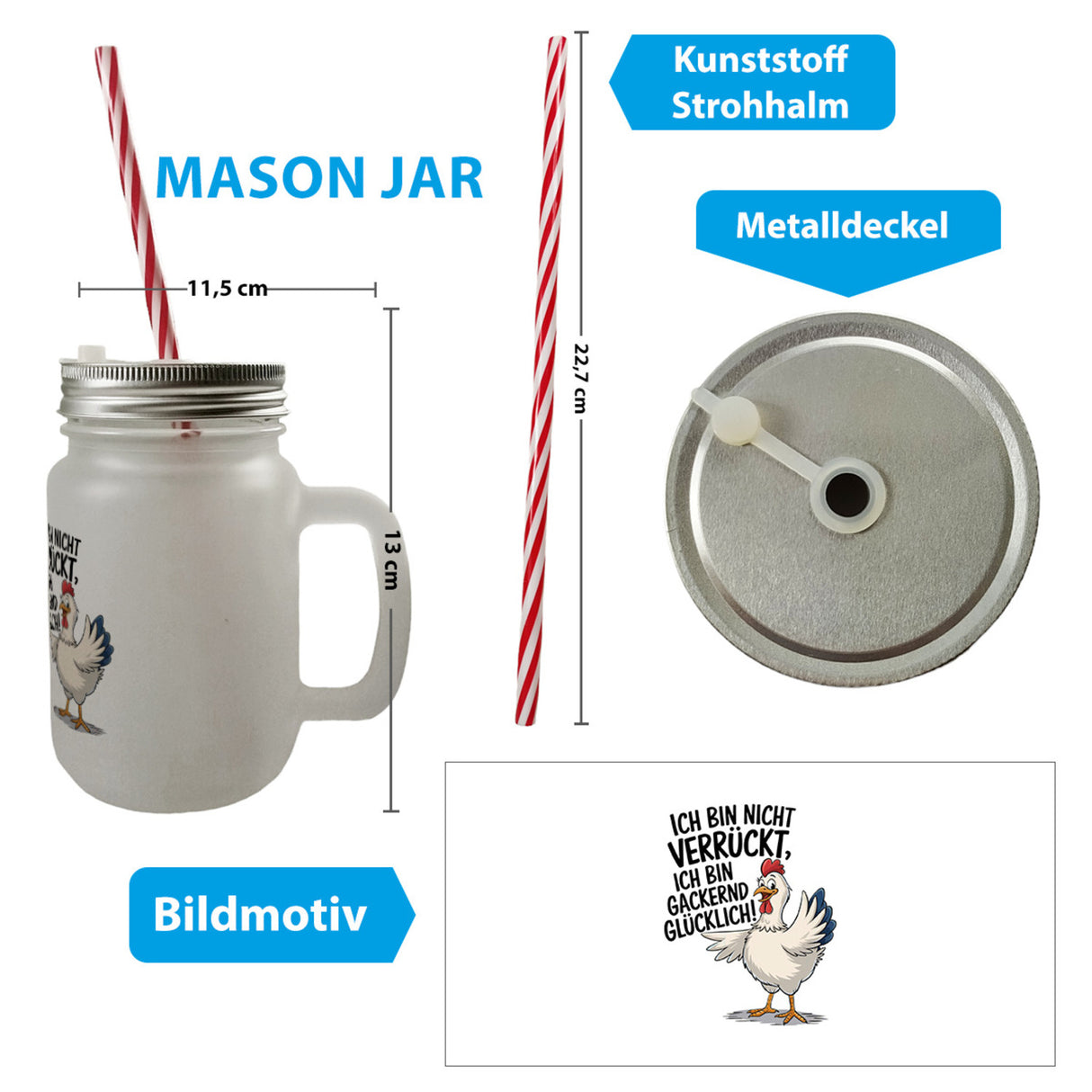Fröhliches Huhn Gackernd Glücklich Trinkglas mit Bambusdeckel
