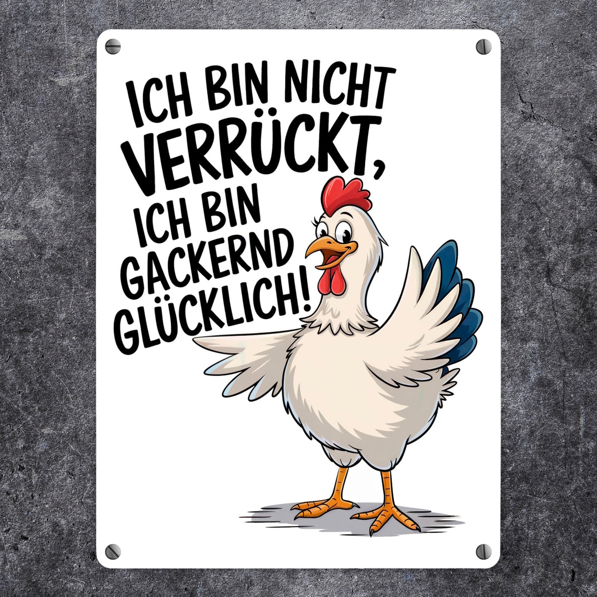 Fröhliches Huhn Gackernd Glücklich Metallschild in 15x20 cm