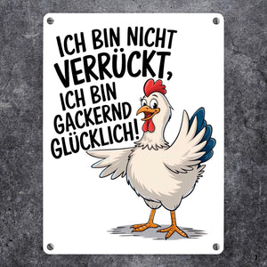 Fröhliches Huhn Gackernd Glücklich Metallschild in 15x20 cm