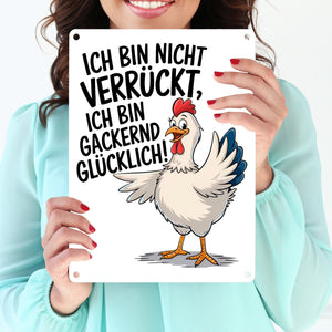 Fröhliches Huhn Gackernd Glücklich Metallschild in 15x20 cm
