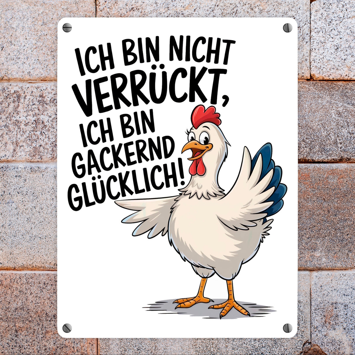 Fröhliches Huhn Gackernd Glücklich Metallschild in 15x20 cm