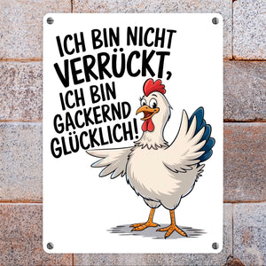 Fröhliches Huhn Gackernd Glücklich Metallschild in 15x20 cm
