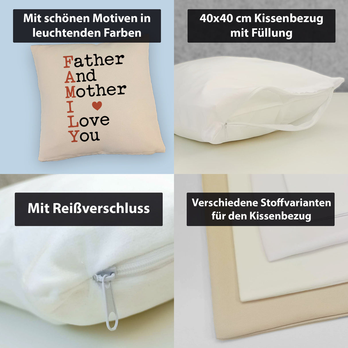 FAMILY Herz Kissen für Eltern