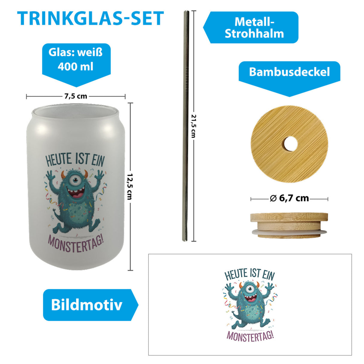 Heute ist ein Monstertag! Trinkglas mit Bambusdeckel