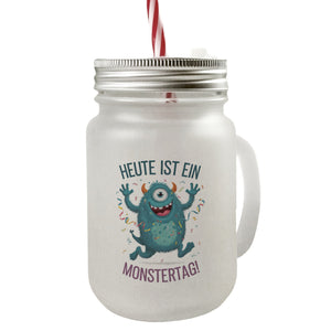 Heute ist ein Monstertag! Trinkglas mit Bambusdeckel