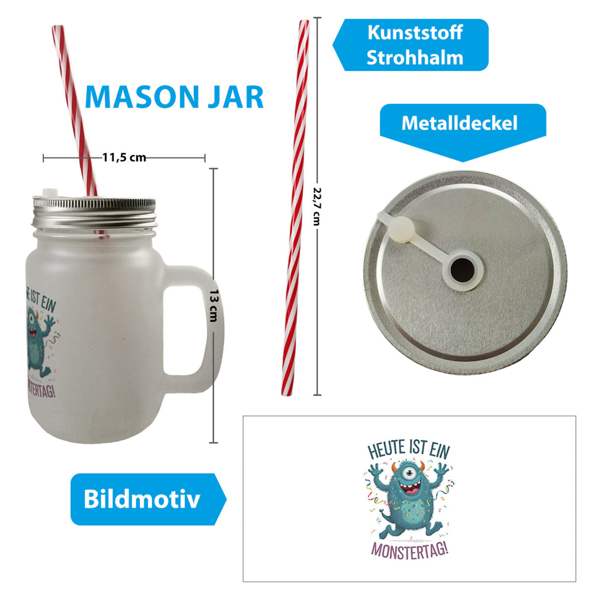 Heute ist ein Monstertag! Trinkglas mit Bambusdeckel