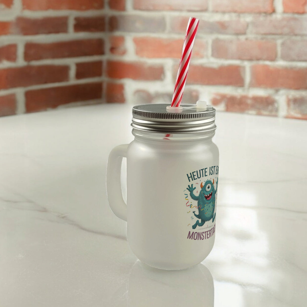 Heute ist ein Monstertag! Trinkglas mit Bambusdeckel