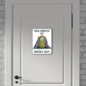 Grünes Monster mit Decke Montagsmuffel Metallschild in 15x20 cm