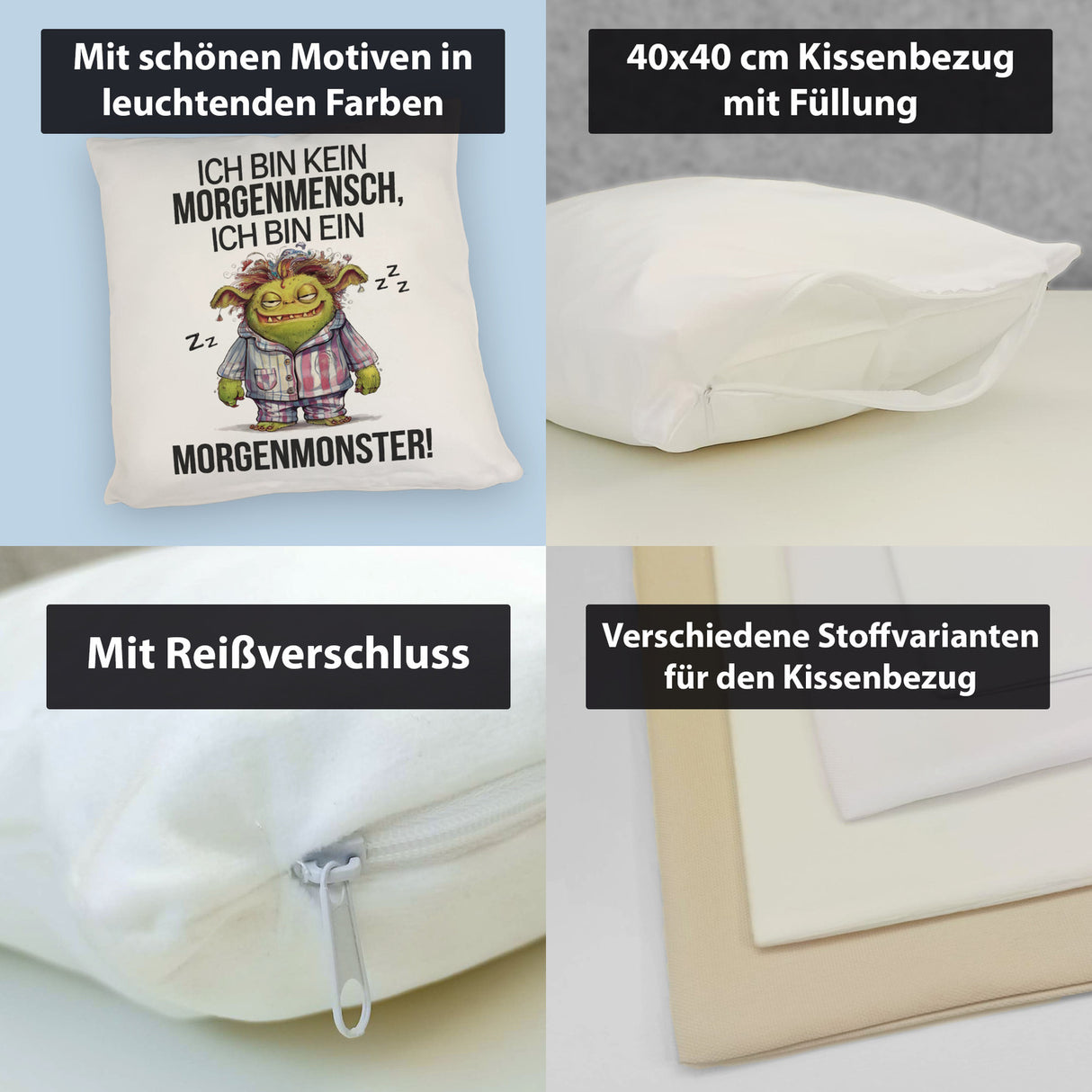 Verschlafenes Morgenmonster Kissen Monster