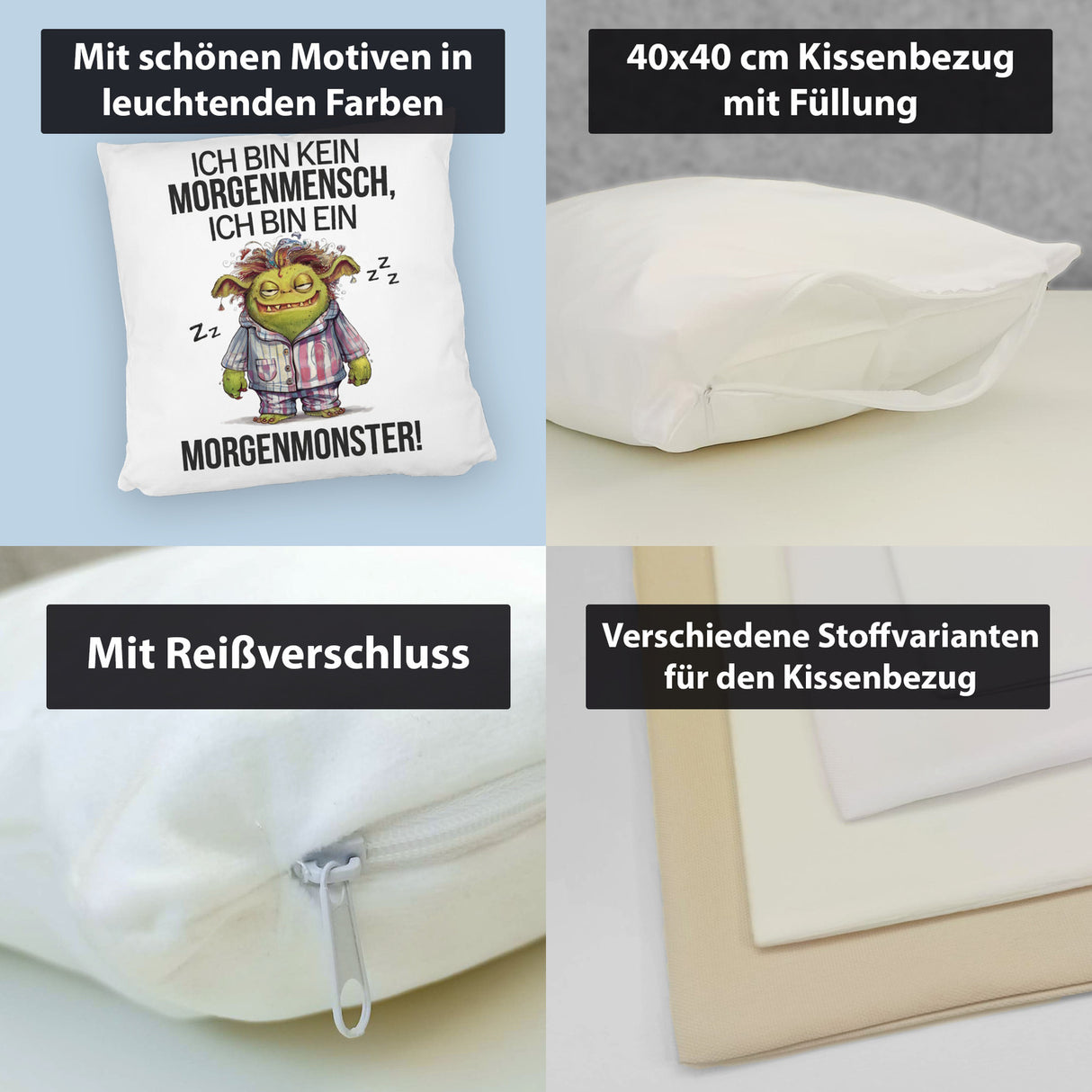 Verschlafenes Morgenmonster Kissen Monster