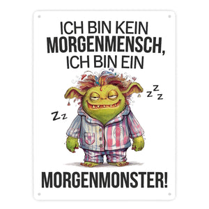 Verschlafenes Morgenmonster Metallschild in 15x20 cm Monster