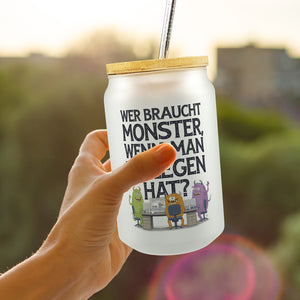 Keine Monster, aber Kollegen Trinkglas mit Bambusdeckel Monster als Kollege