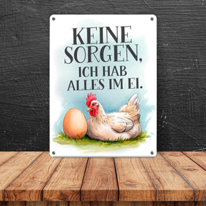 Keine sorge, alles im Ei Metallschild in 15x20 cm Huhn und Ei