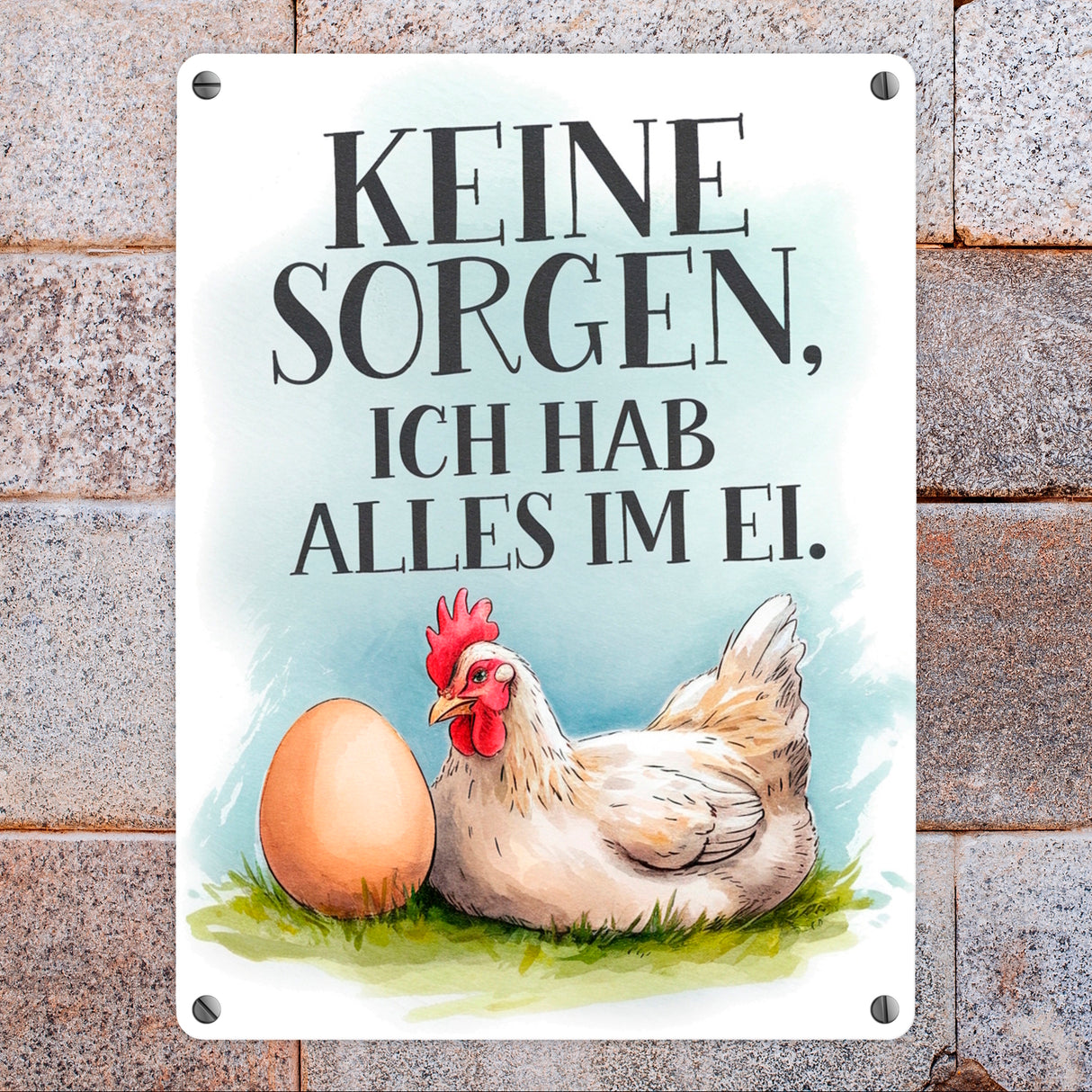 Keine sorge, alles im Ei Metallschild in 15x20 cm Huhn und Ei