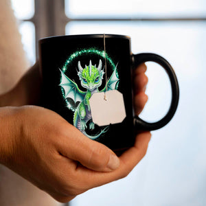 Grüner Babydrache Glitzerkunst Tasse für Drachenfans